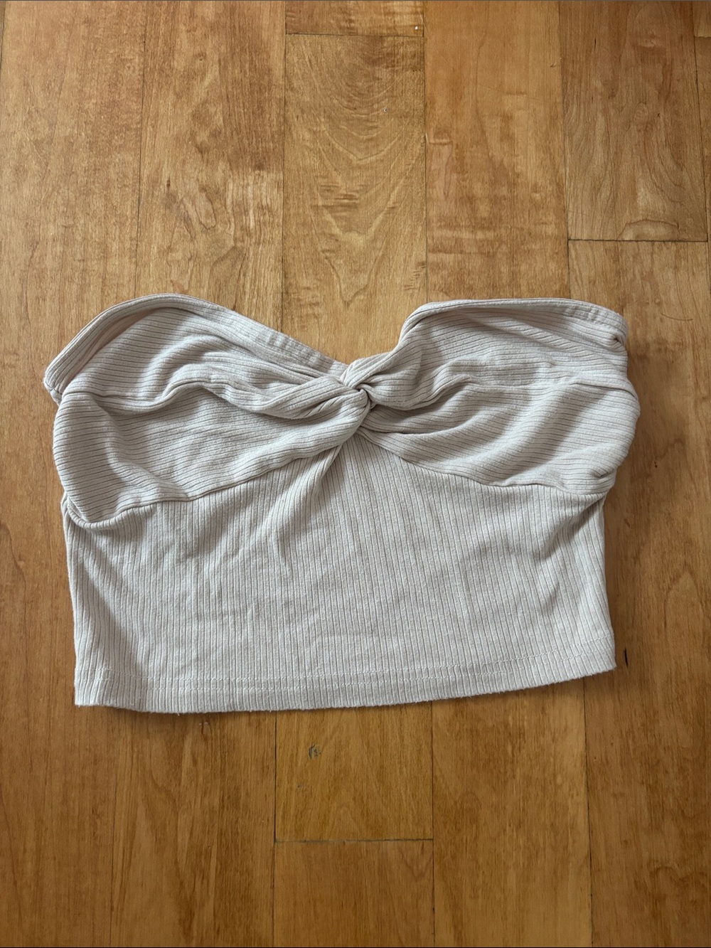 Strapless Twist-Front Ribbed Crop Top - Cream